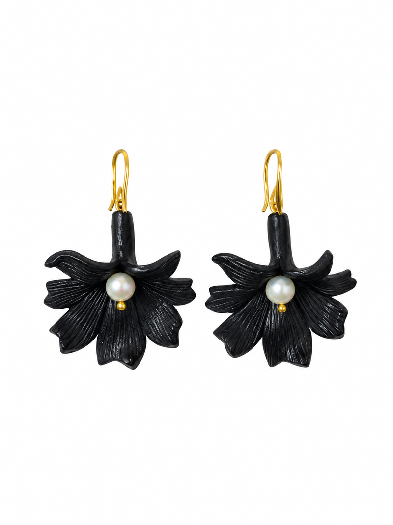 Hıbıscus Black Küpe